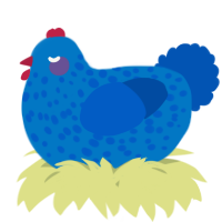 A sapphire and ultramarine chicken with a speckle pattern