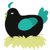 Coal, a black and turquoise chicken