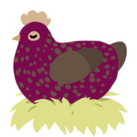 A wine and bark chicken with a speckle pattern