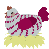 A silver and maroon chicken with a bar pattern