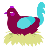 A maroon and aqua chicken