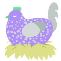 Moldy Ube, a lilac and silver chicken with a speckle pattern
