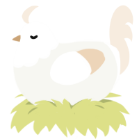 Feathers, a white and cream chicken with a head pattern