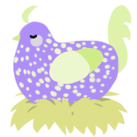 A lilac and apple chicken with a speckle pattern