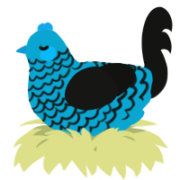 A cerulean and black chicken with a lace pattern