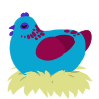 A cerulean and maroon chicken with a neck-speckle pattern