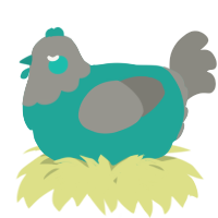 A turquoise and ash chicken with a head pattern