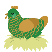 Chichi, a viridian and gold chicken with a lace pattern