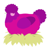 A fuchsia and plum chicken with a head pattern