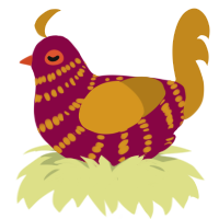 Ottie, a maroon and ochre chicken with a bar pattern