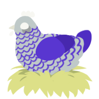 Ghost, a silver and indigo chicken with a lace pattern