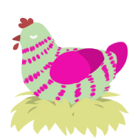 A gluppy and fuchsia chicken with a bar pattern