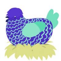 A indigo and mint chicken with a lace pattern