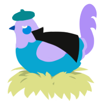 A cerulean and lilac chicken with a head pattern