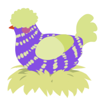 A blurple and lemon chicken with a bar pattern