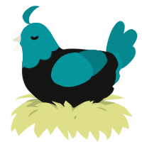 A black and teal chicken with a head pattern