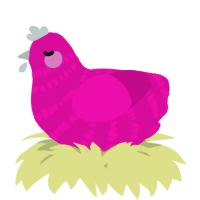 A fuchsia chicken with a bar pattern