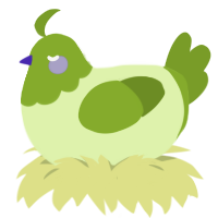 A apple and chartreuse chicken with a head pattern