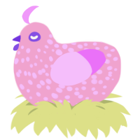 Baby, a pink and lavender chicken with a speckle pattern