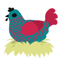 Winedark sea, a teal and crimson chicken with a lace pattern