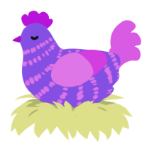 Panic, a blurple and orchid chicken with a bar pattern