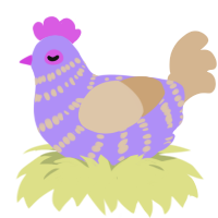 Gel Pen, a lilac and beige chicken with a bar pattern
