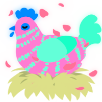 A pink and mint chicken with a bar pattern