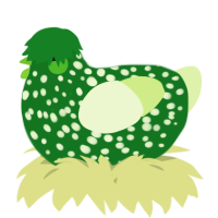 A leaf and apple chicken with a speckle pattern