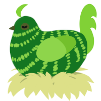 A leaf and grass chicken with a bar pattern