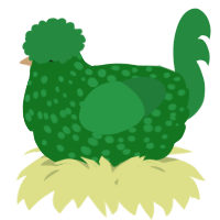 A leaf and viridian chicken with a speckle pattern