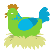 EuxDeux, a grass and cerulean chicken with a neck-speckle pattern