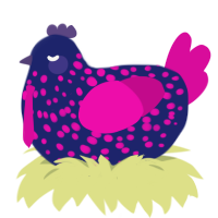 Chickenrilly, a navy and fuchsia chicken with a speckle pattern