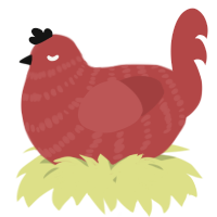 A red chicken with a bar pattern