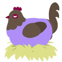 A lilac and bark chicken with a head pattern