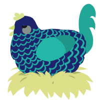 A navy and turquoise chicken with a lace pattern