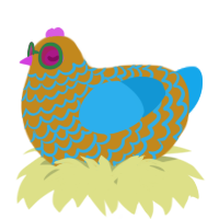 A ochre and sky chicken with a lace pattern