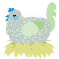 A silver and gluppy chicken with a speckle pattern