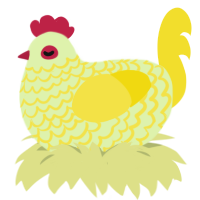A apple and yellow chicken with a lace pattern
