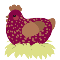 A maroon and brown chicken with a speckle pattern