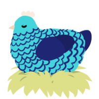 A aqua and navy chicken with a lace pattern