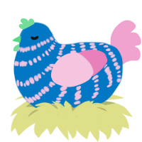 A sapphire and pink chicken with a bar pattern