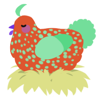 A vermilion and spring chicken with a speckle pattern