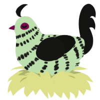 Choco Mint, a gluppy and black chicken with a bar pattern