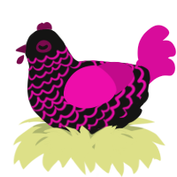 A black and fuchsia chicken with a lace pattern