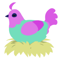 A mint and orchid chicken with a head pattern