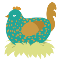 A turquoise and gold chicken with a speckle pattern