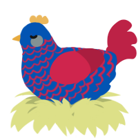 A ultramarine and crimson chicken with a lace pattern