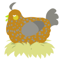A ochre and ash chicken with a speckle pattern