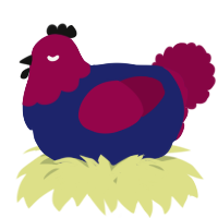 A navy and maroon chicken with a head pattern