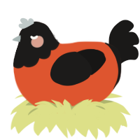 ace hardware, a vermilion and sable chicken with a head pattern